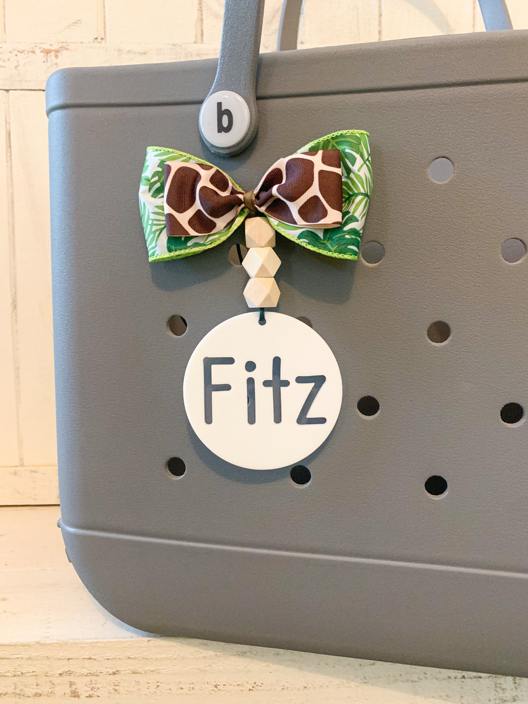 Acrylic Circle Bag Tag + Bow & Wood Beads