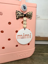 Load image into Gallery viewer, Acrylic Circle Bag Tag + Bow &amp; Wood Beads

