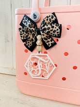 Load image into Gallery viewer, Hexagon Framed Monogram OR Name Bag Tag + Beads + Bow
